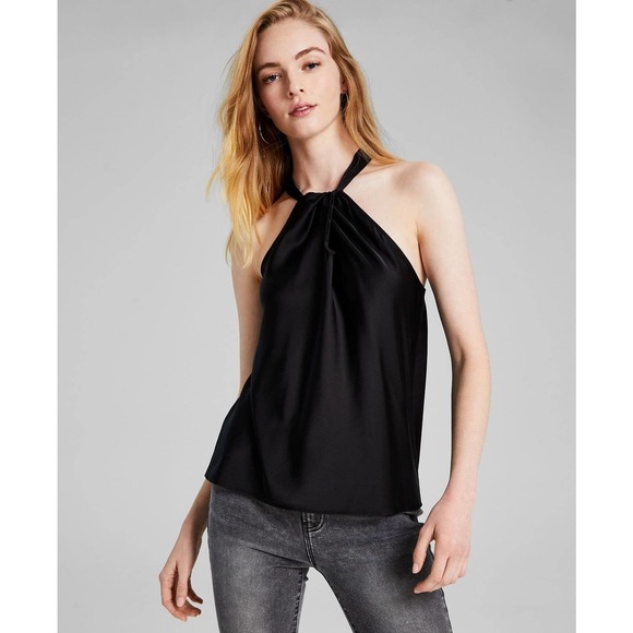 AND NOW THIS Halter-Neck Twist-Front Tank Top Black NWT $39 Size XL - Picture 1 of 8